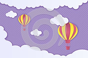 Beautiful clouds and air balloons! Abstract paper art 3D vector illustration